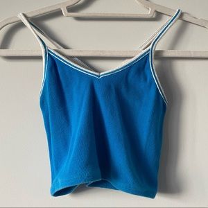 Cross-back Ribbed Blue Mini Tank W/ White Trim